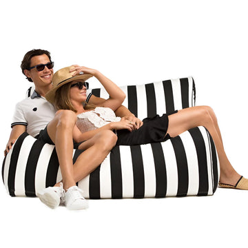 Costa Luxe Bean Bag Lounger Black Stripes couple seated