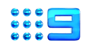 Blue number '9' with a star-like design on a white background