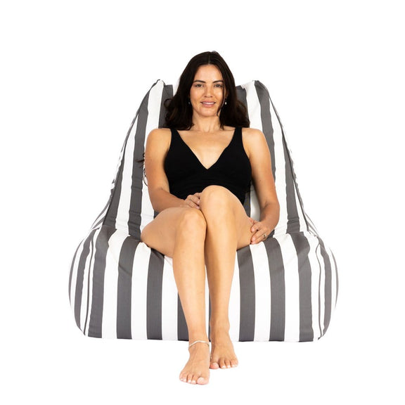 Copacabana Outdoor Bean Bag Chair black with white piping