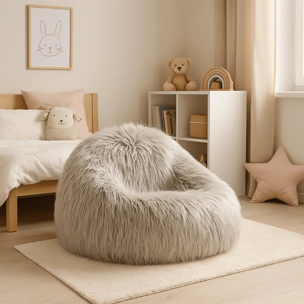 Kids Cloud Grey Fur Bean Bag Cover - Bean Bags R Us
