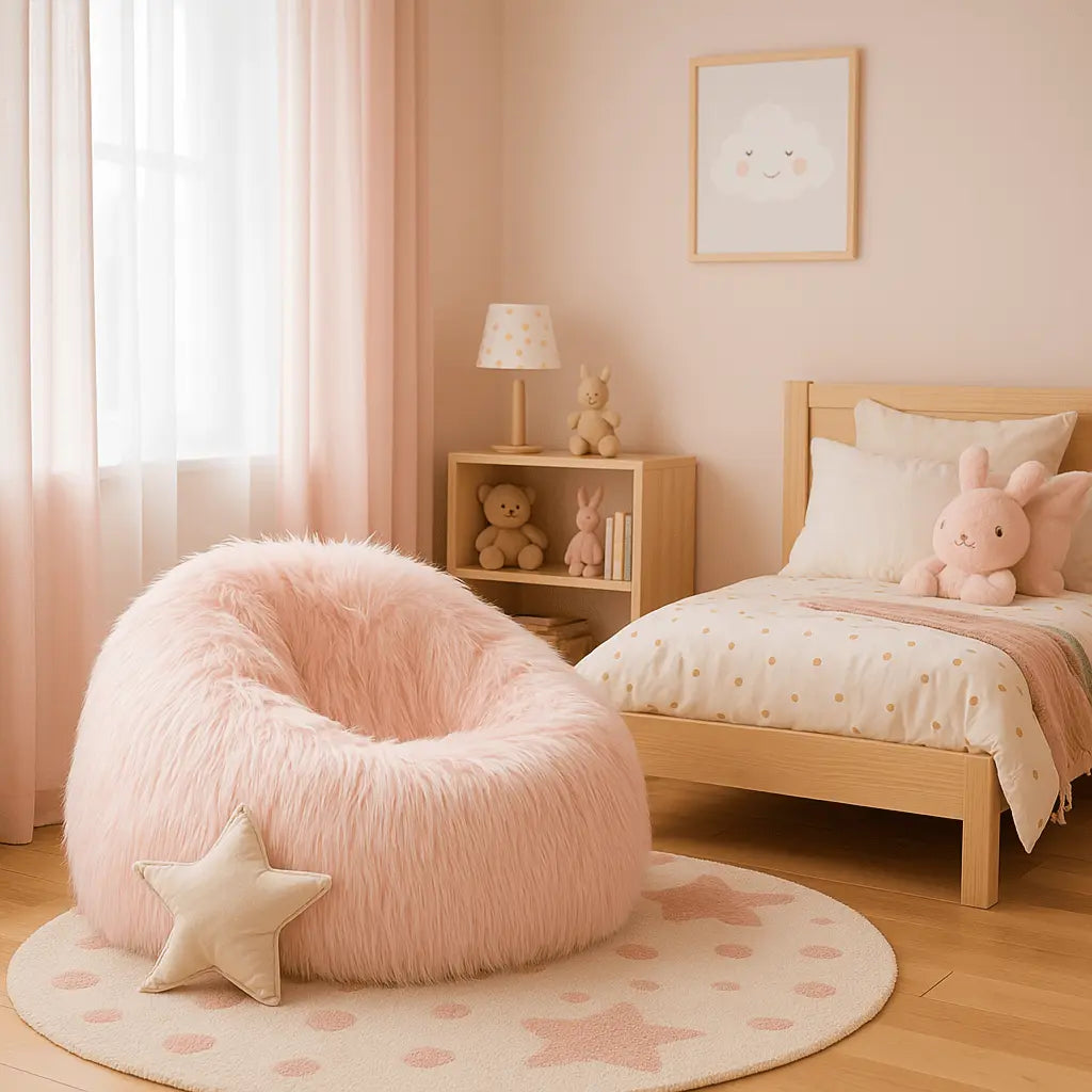 Kids Marshmallow Pink Fur Bean Bag Cover - Bean Bags R Us